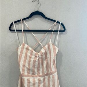 Pink & White Striped Cotton & Linen Dress Large NWT